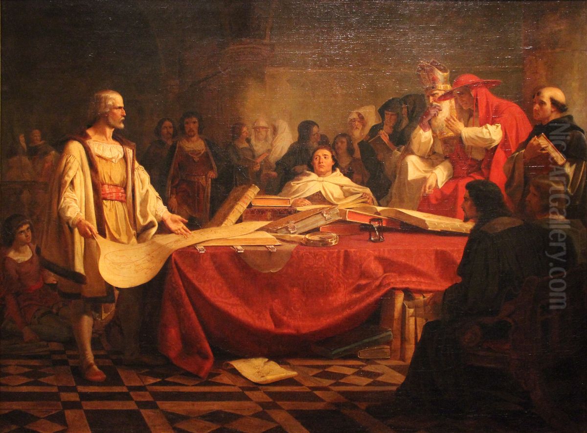 Christophe Colomb devant le conseil de Salamanque Oil Painting by Emanuel Leutze