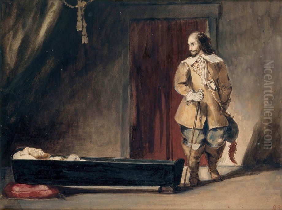 Cromwell Before the Coffin of Charles I Oil Painting by Eugene Delacroix