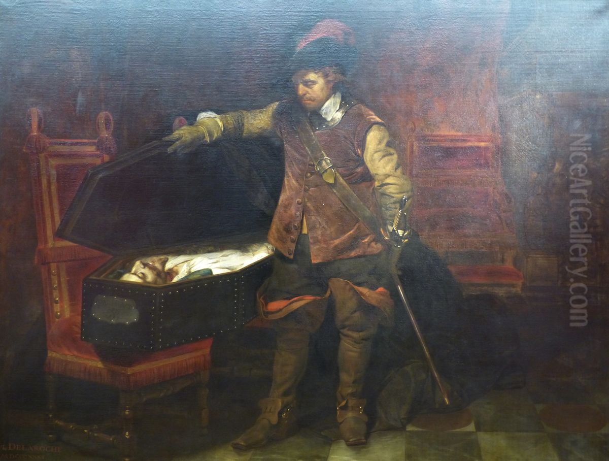 Cromwell discovering the coffin of Charles I Oil Painting by Paul Delaroche