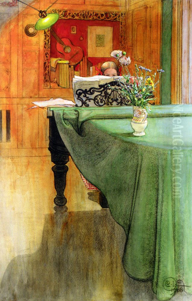 Brita at the Piano Oil Painting by Carl Larsson