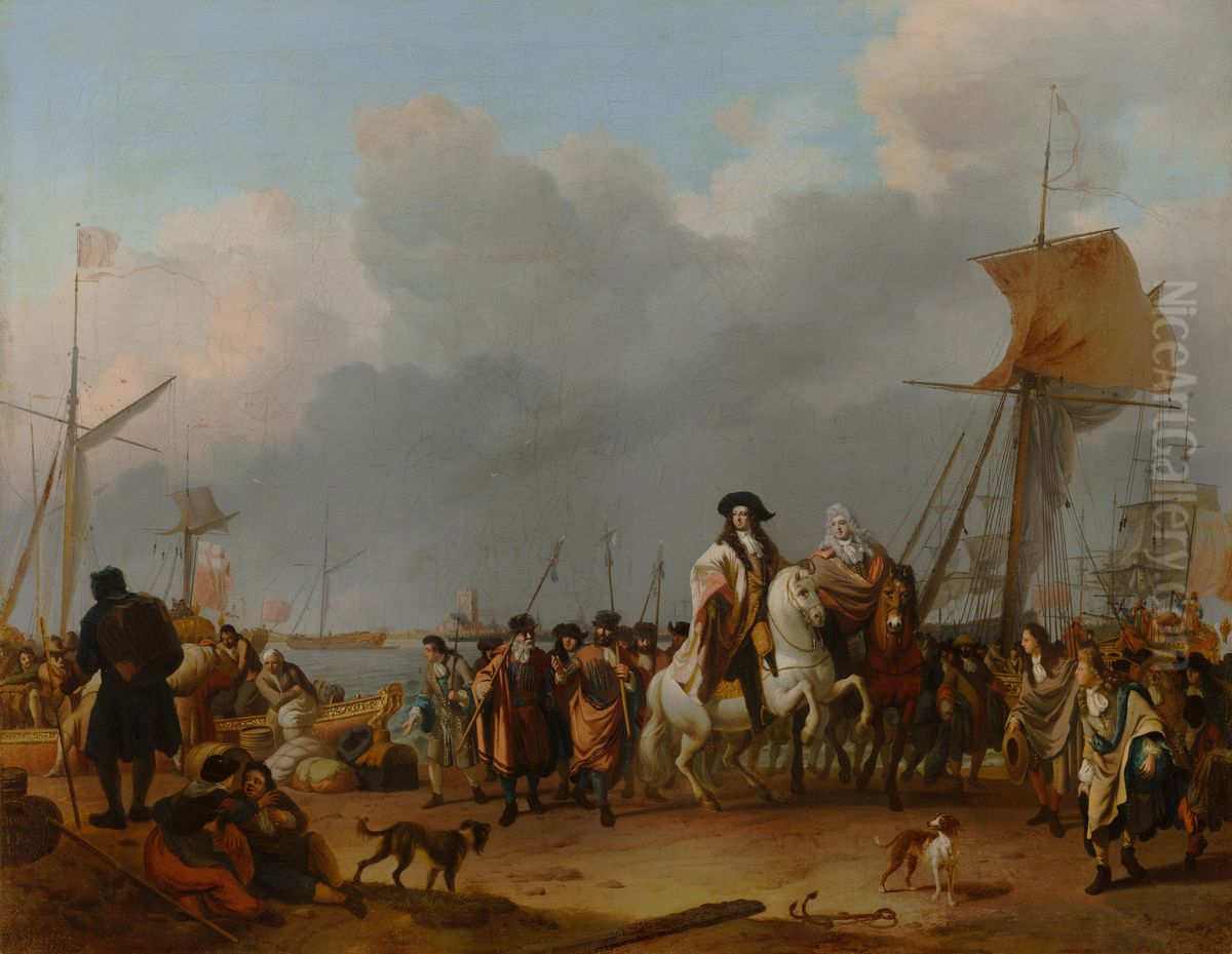 The Arrival of Stadholder-King Willem III (1650- 1702) in the Oranjepolder on 31 January 1691 Oil Painting by Ludolf Bakhuizen