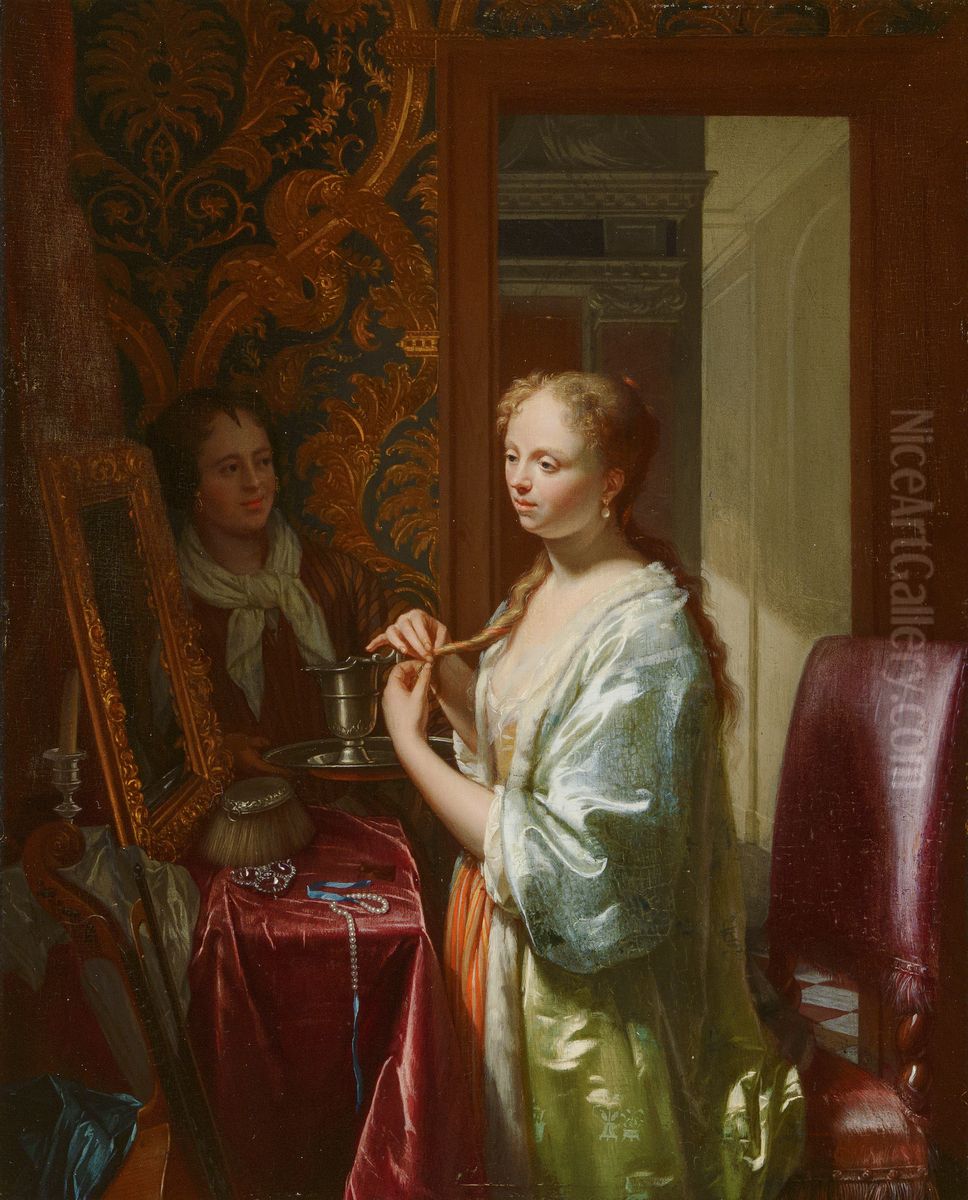 Lady at her Toilet Oil Painting by Philip van Dijk