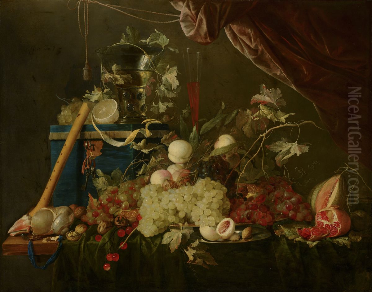 Sumptuous Fruit Still Life with Jewellery Box Oil Painting by Jan Davidsz. De Heem