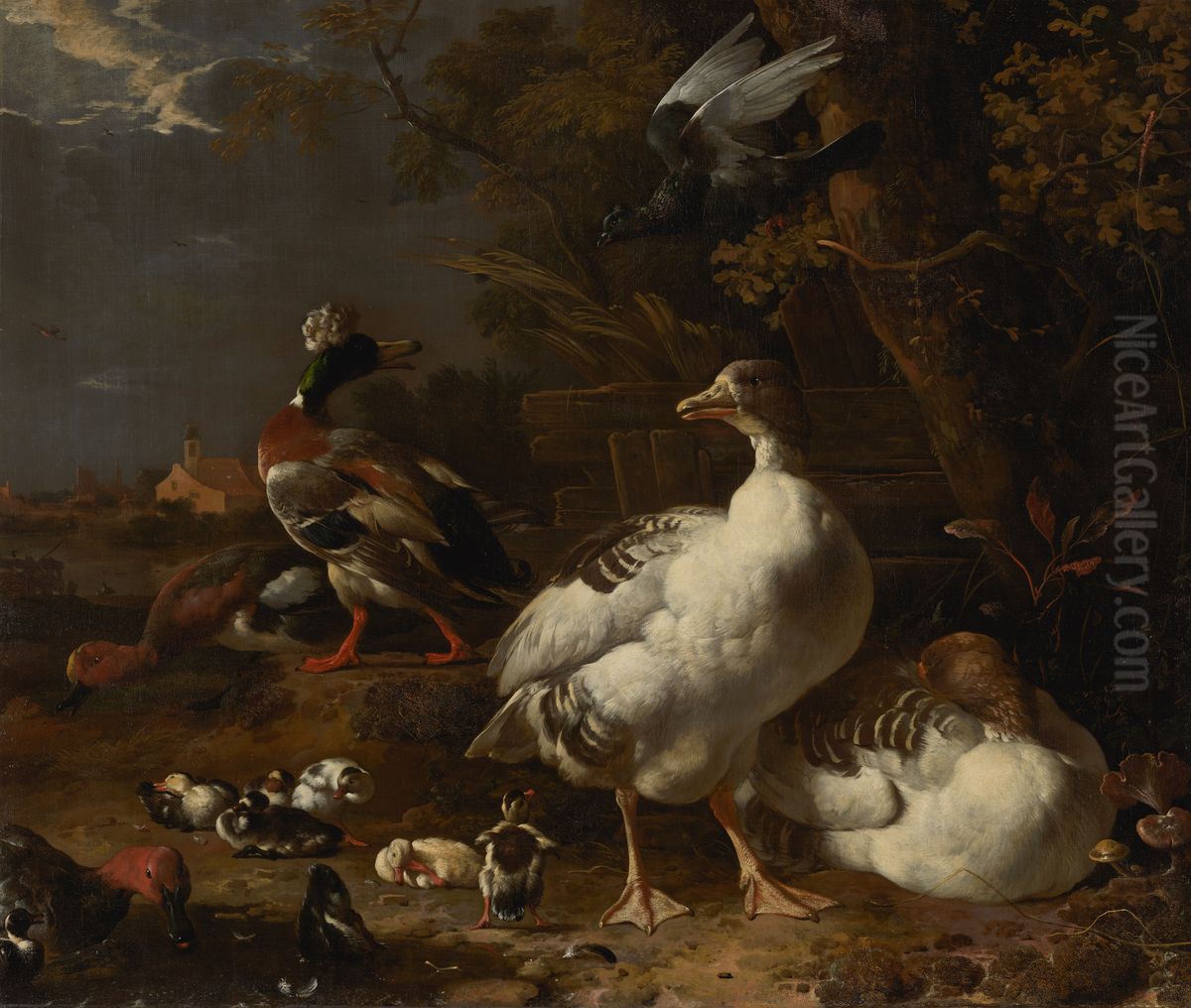 Geese and Ducks Oil Painting by Melchior D'Hondecoeter
