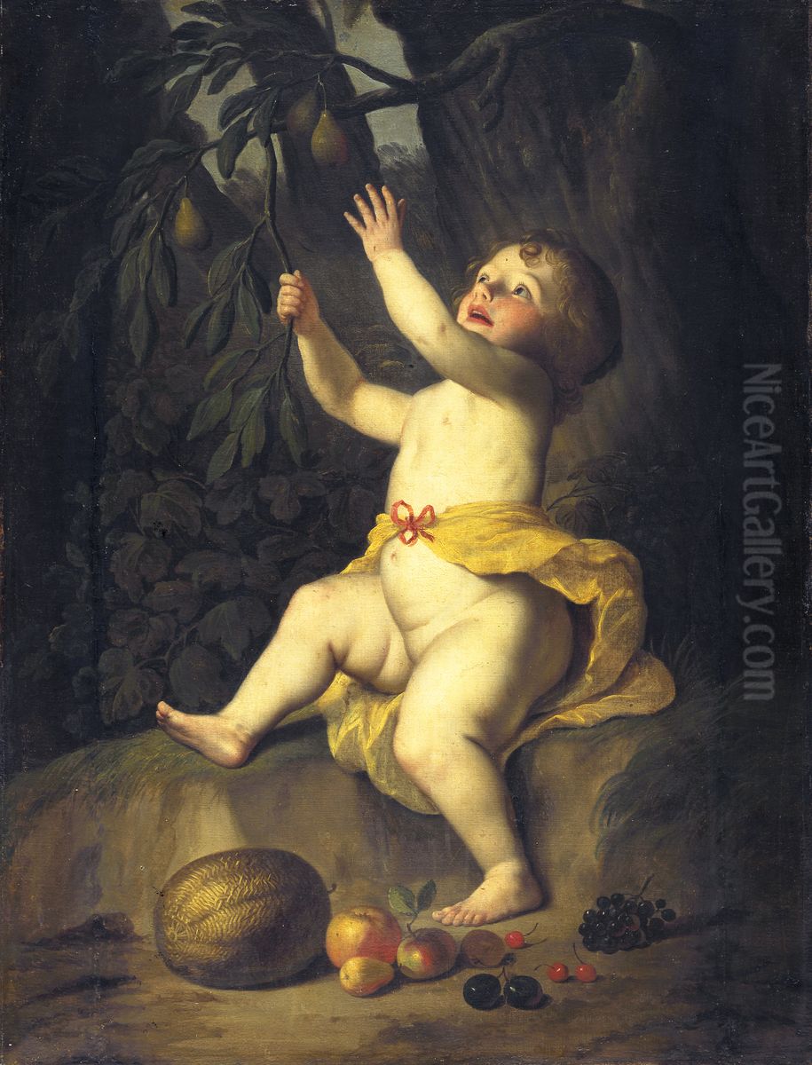 A Child Picking Fruit Oil Painting by Gerard van Honthorst