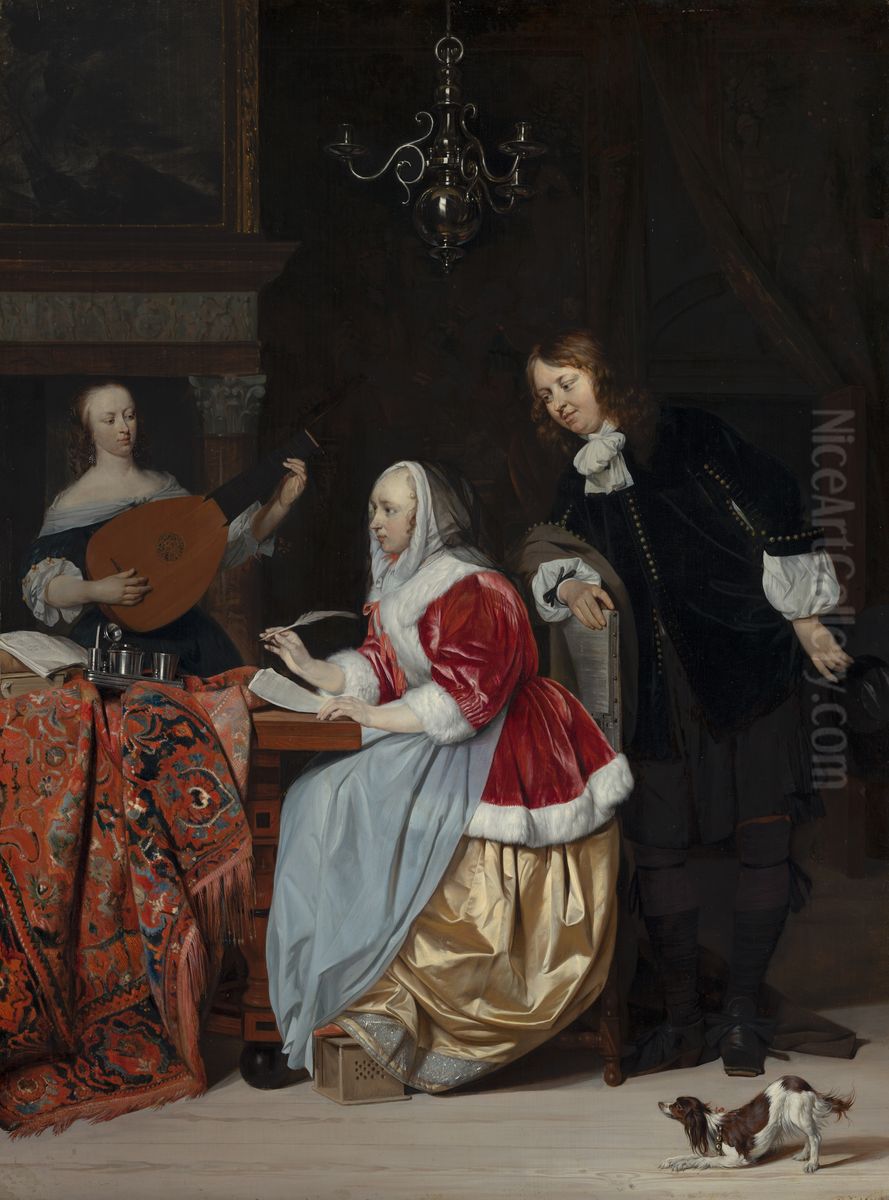 A Young Woman Composing a Piece of Music Oil Painting by Gabriel Metsu