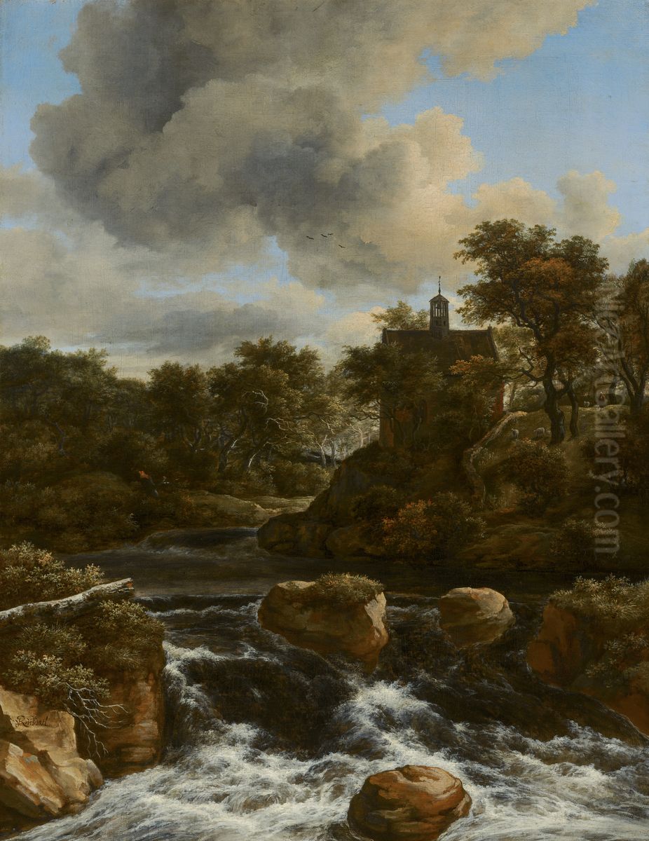 Chapel by a Waterfall Oil Painting by Jacob Van Ruisdael