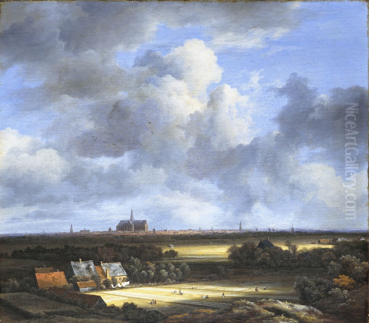 View of Haarlem with Bleachfields Oil Painting by Jacob Van Ruisdael