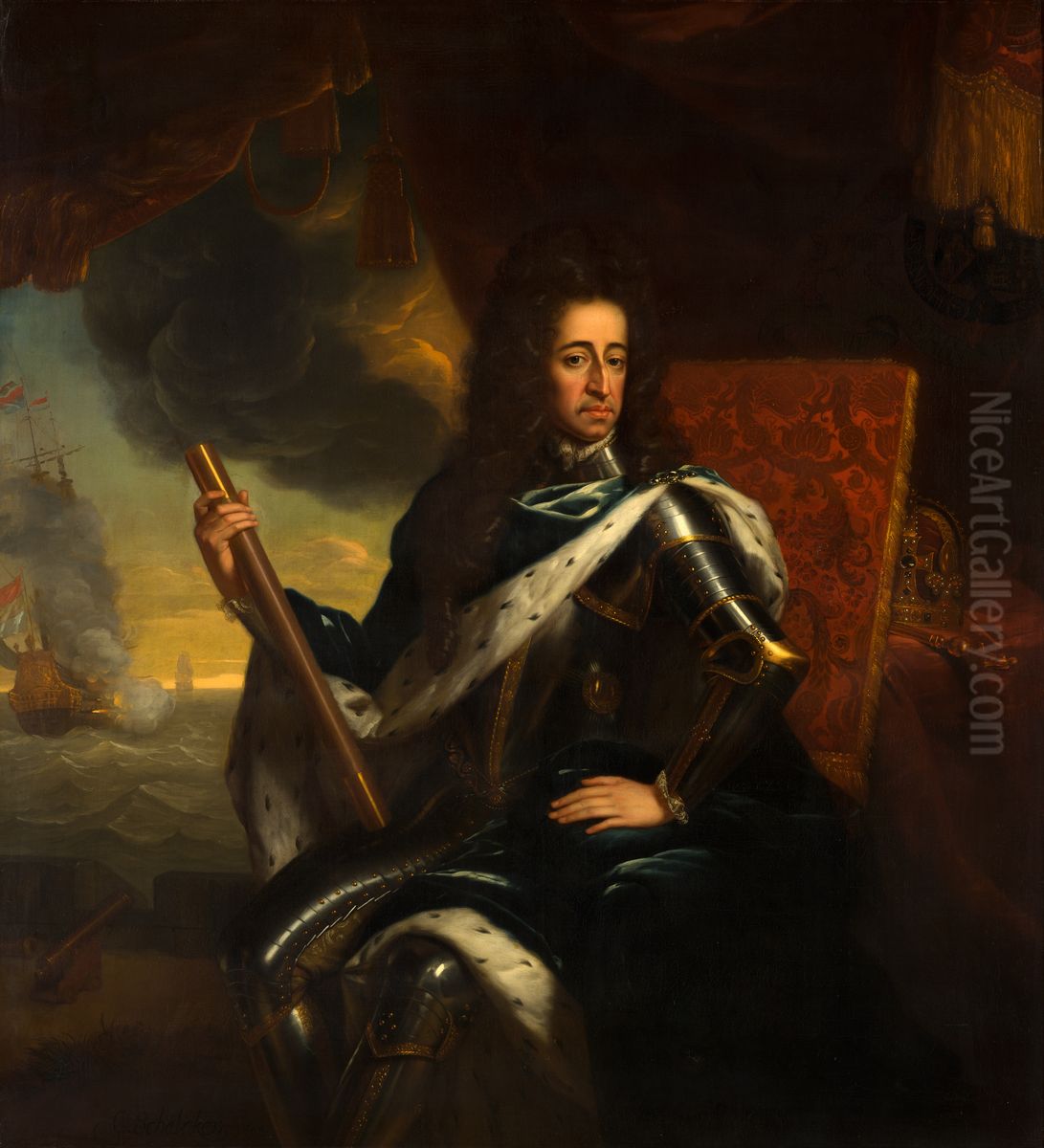 Portrait of Stadholder-King William III (1650- 1702) Oil Painting by Godfried Schalcken