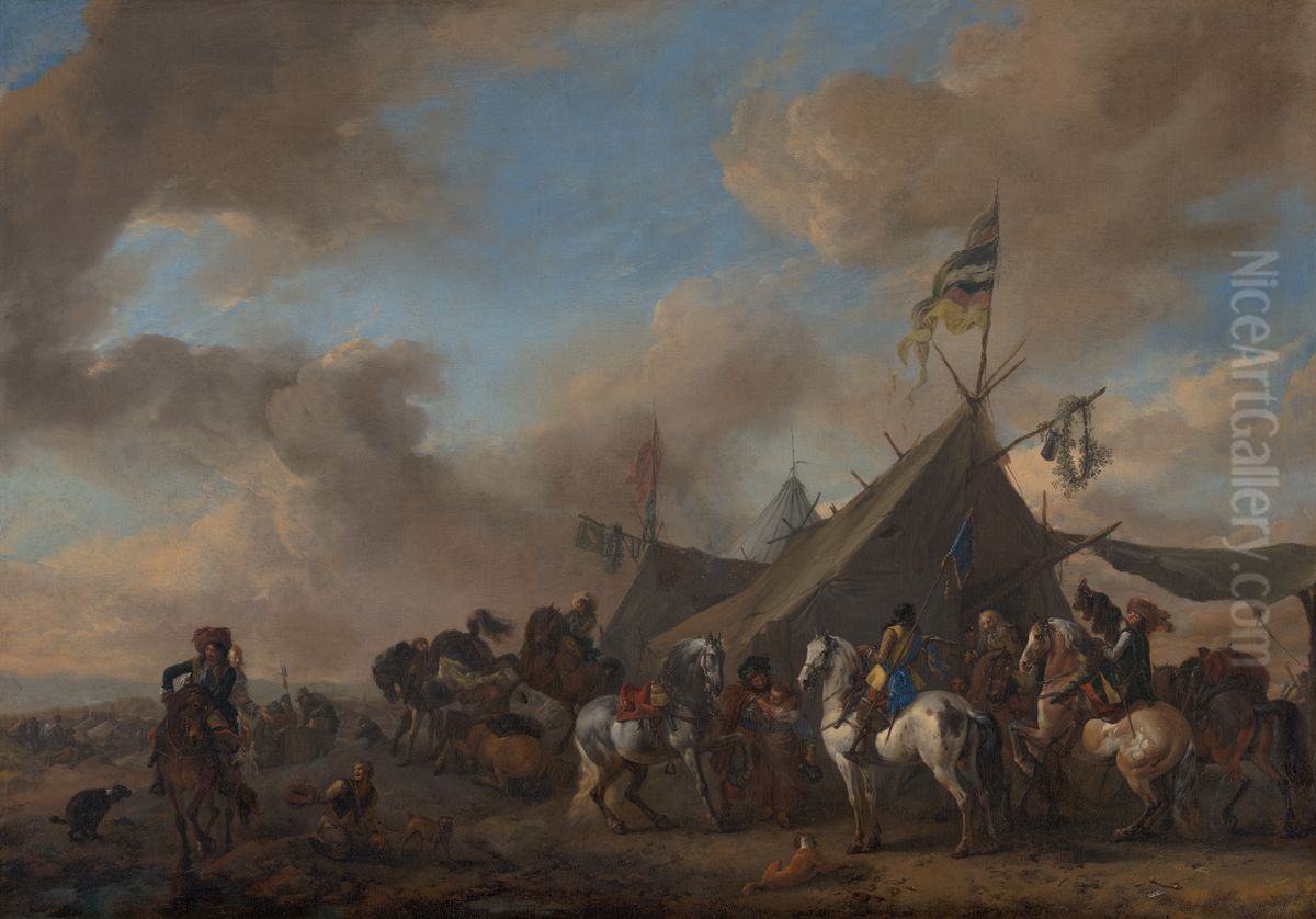Army Camp Oil Painting by Philips Wouwerman