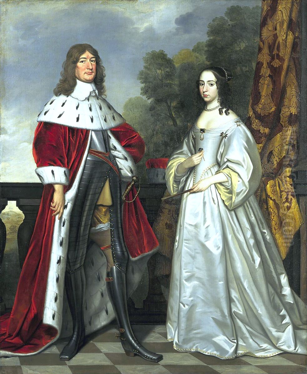 Double Portrait of Friedrich Wilhelm I (1620- 1688) and Louise Henriette (1627-1667) Oil Painting by Gerard van Honthorstand workshop