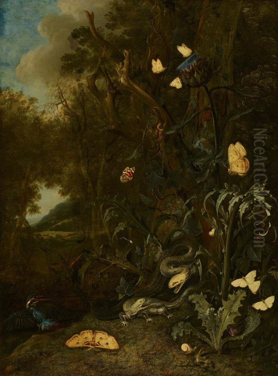 Planten en insecten Oil Painting by Otto Marseus van Schrieck