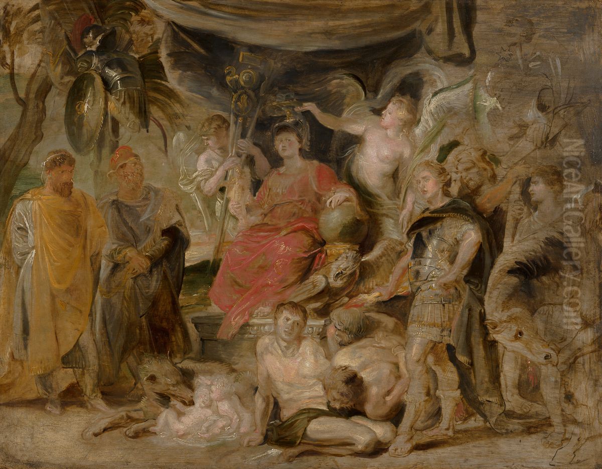 The Youthful Emperor Constantine Honouring Rome Oil Painting by (studio of) Rubens, Peter Paul