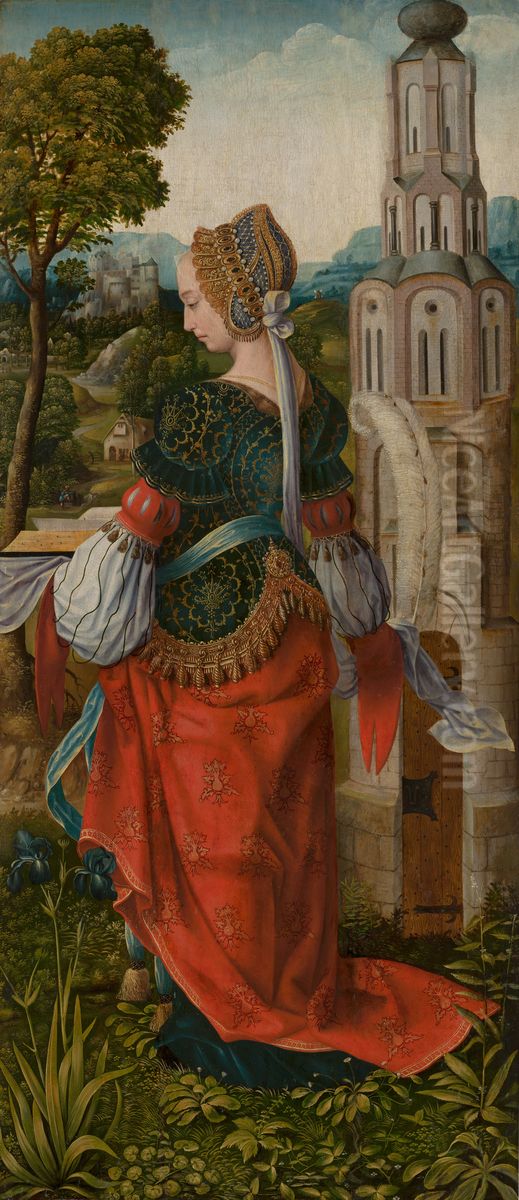 St Barbara Oil Painting by Master Of Frankfurt