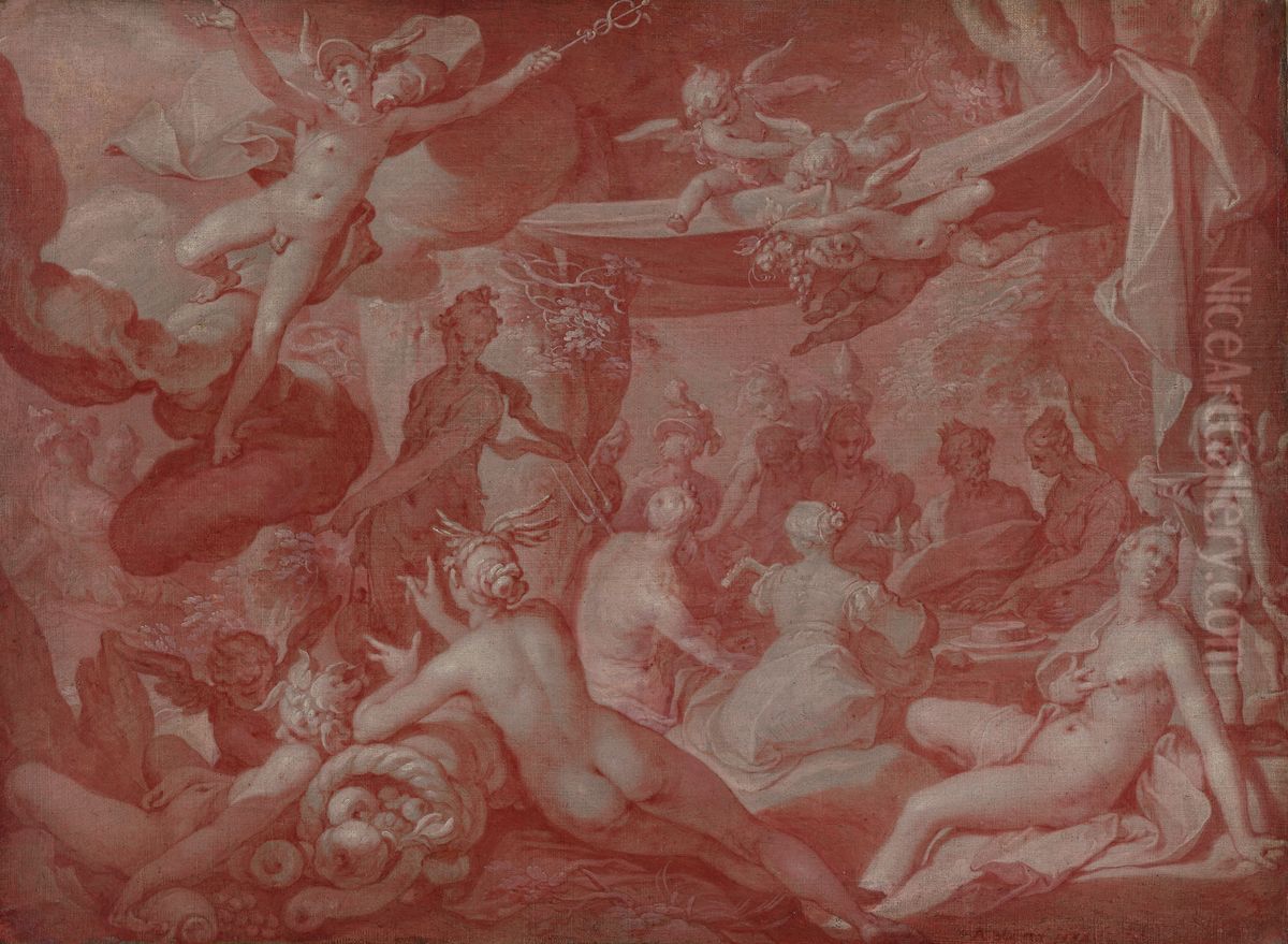 Feast of the Gods, possibly the Feast at the Wedding of Peleus and Thetis Oil Painting by Abraham Bloemaert