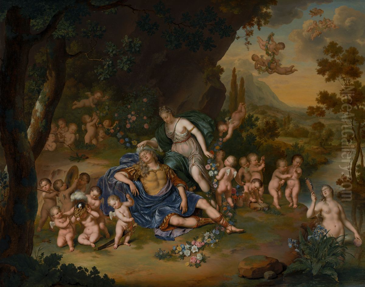 Armida Binding the Sleeping Rinaldo with Flowers Oil Painting by Willem Van Mieris Leiden