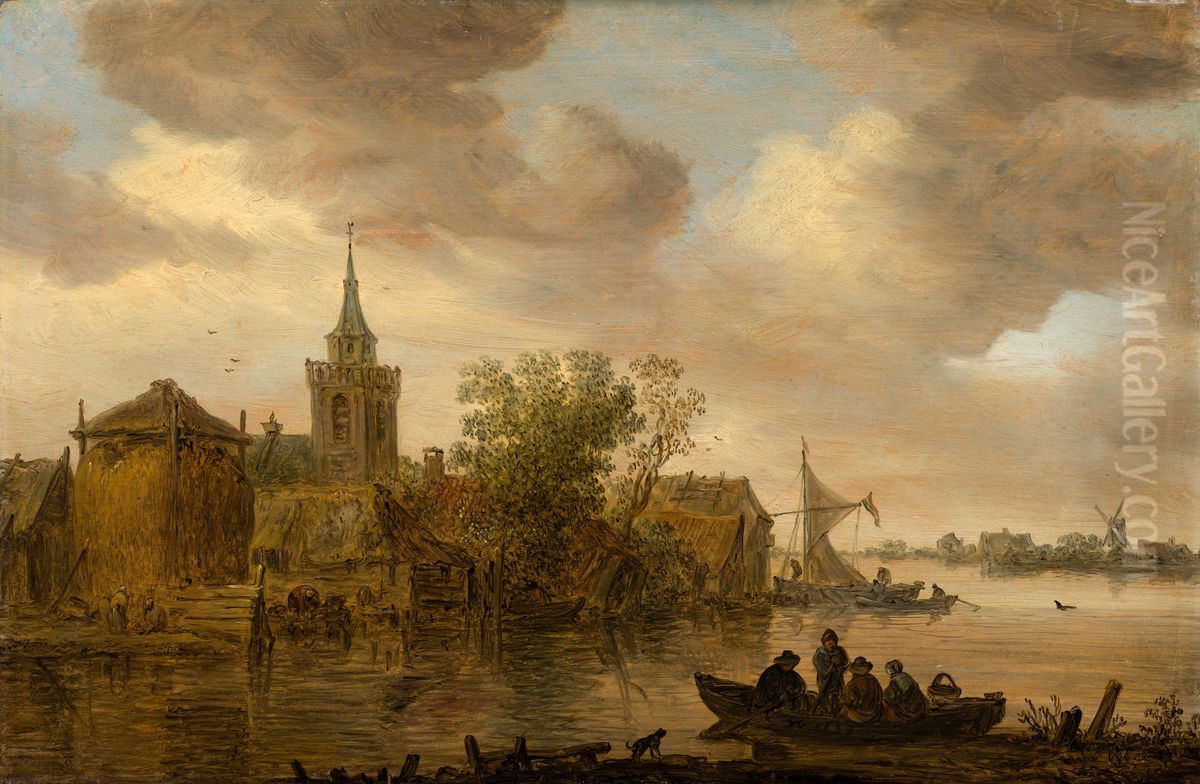River View with Church and Farmhouse Oil Painting by Jan van Goyen