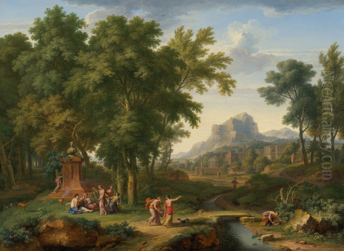 Arcadian Landscape with a Bust of Flora Oil Painting by Jan Van Huysum