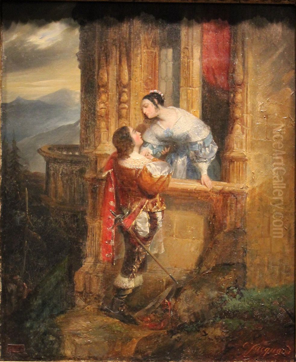 Les adieux de Cinq-Mars a Marie d'Entraigues Oil Painting by Claudius Jacquand