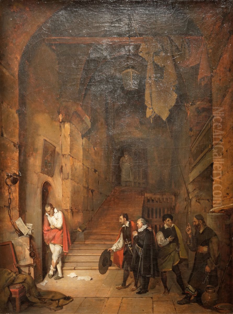 Montaigne visitant Le Tasse en prison. Oil Painting by Francois Marius Granet