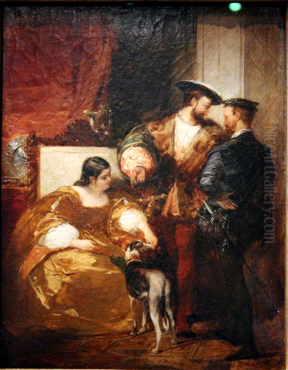 Francois Ier, Charles Quint et la duchesse d'Etampes. Oil Painting by Richard Parkes Bonington
