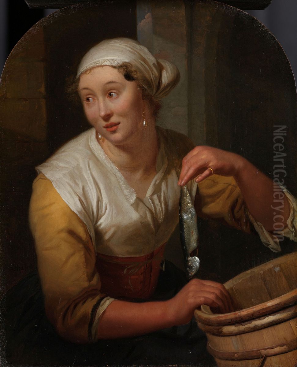 De haringverkoopster Oil Painting by Godfried Schalcken