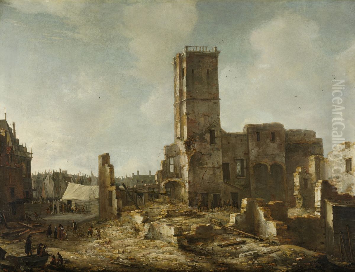 The Ruins of the Old Town Hall of Amsterdam after the Fire of 7 July 1652 Oil Painting by Jan Abrahamsz Beerstraaten