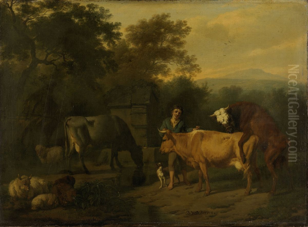 Landscape with Herdsman and Cattle Oil Painting by Dirck van der Bergen