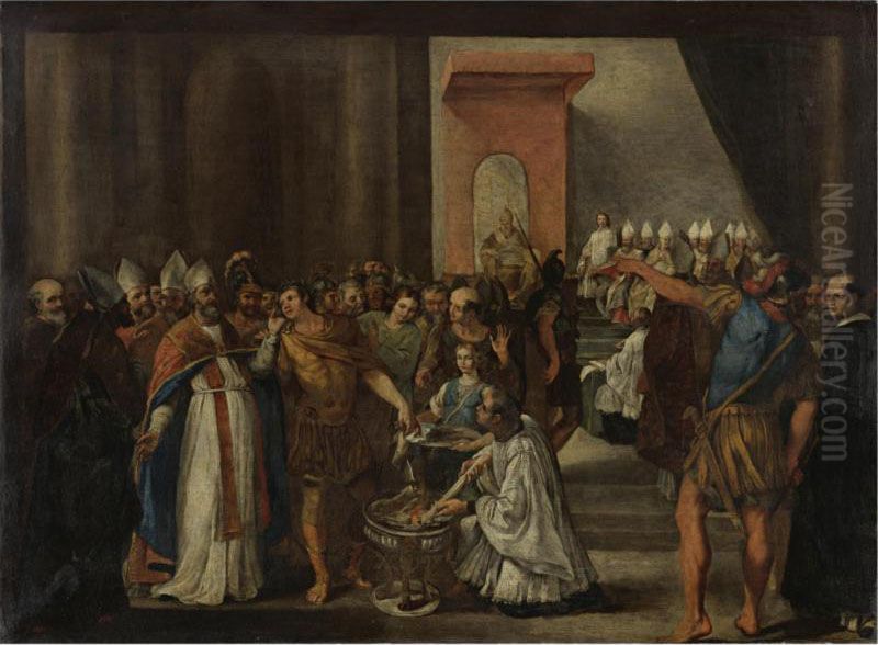 Constantine Burning The Arian Books At The First Council Of Nicaea Oil Painting by Magnone Carlo