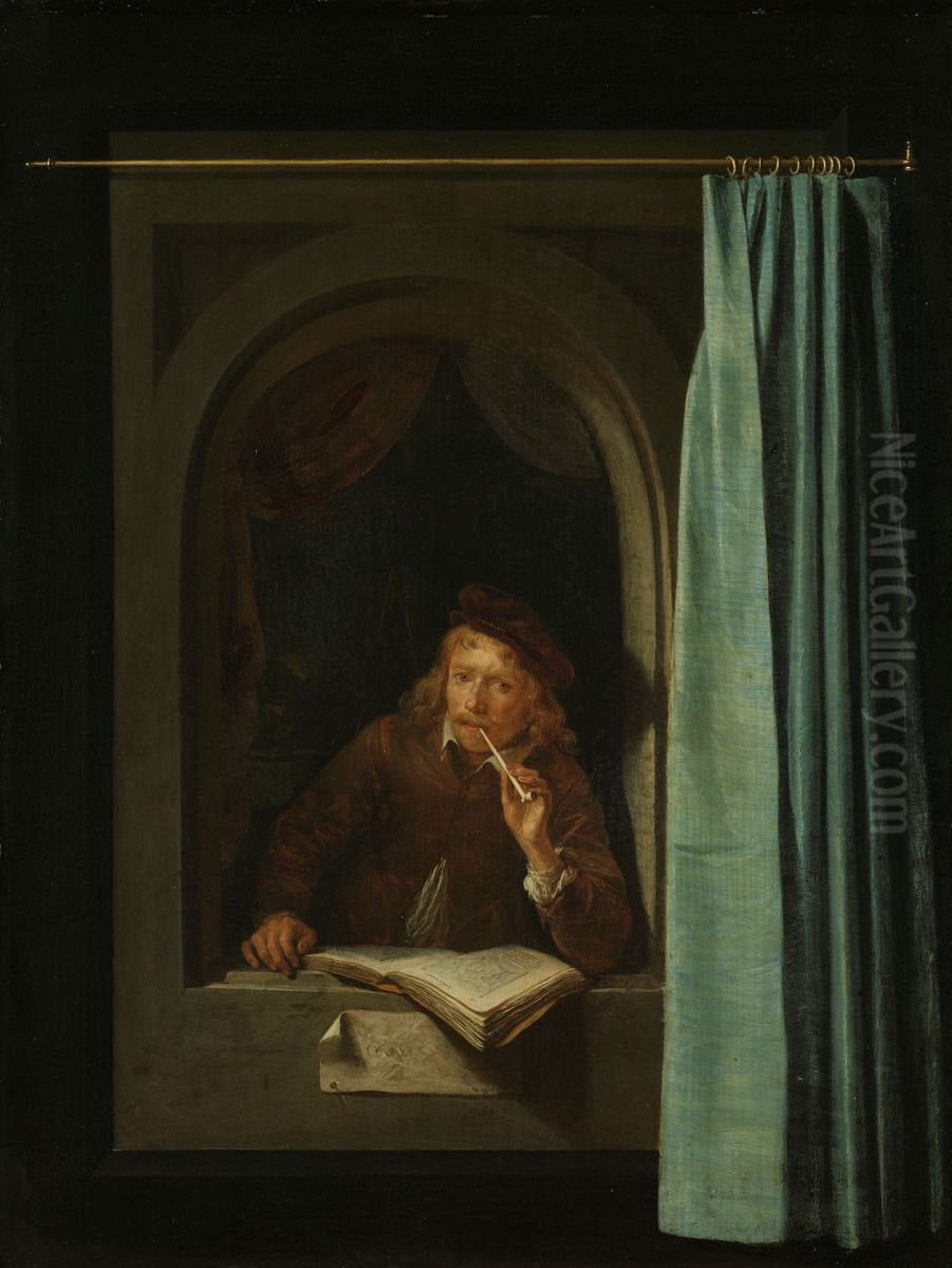 Man Smoking a Pipe Oil Painting by Gerrit Dou