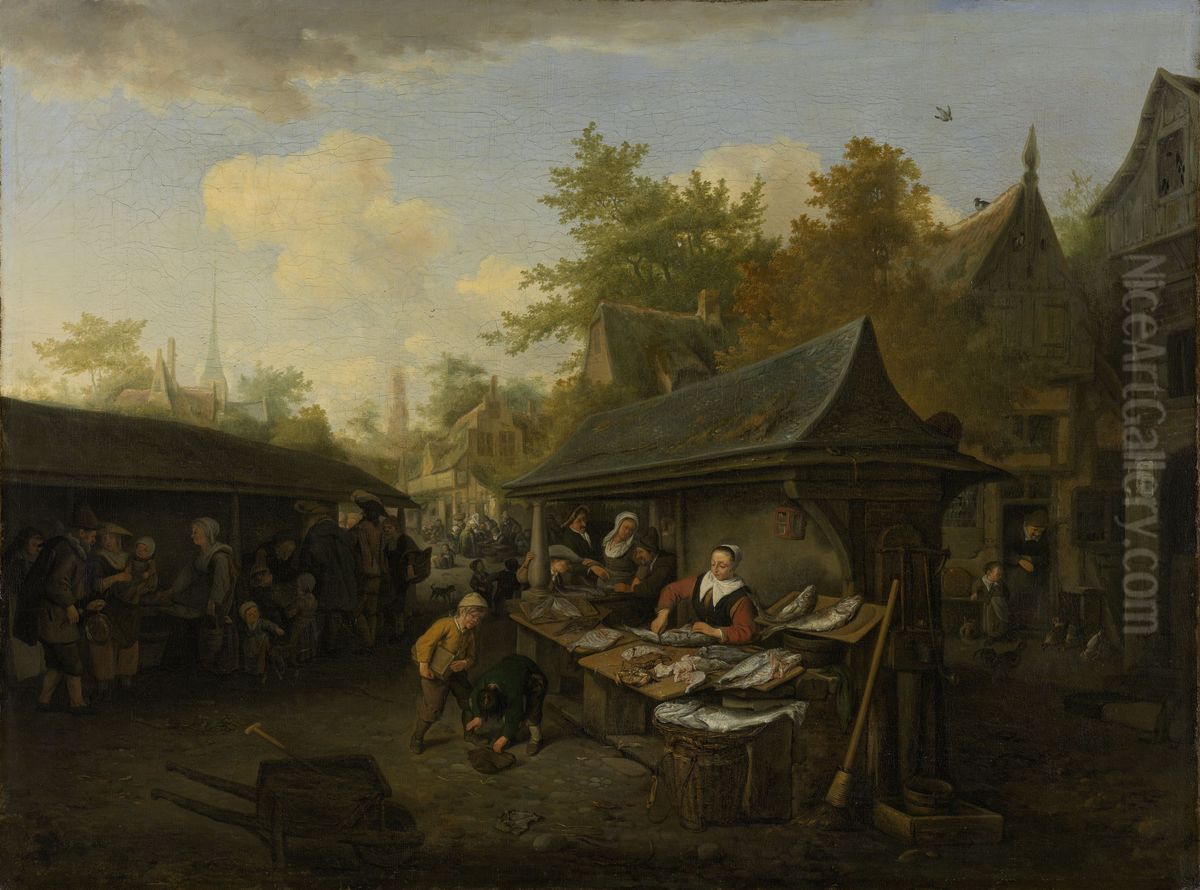 Fish market Oil Painting by Cornelis Dusart