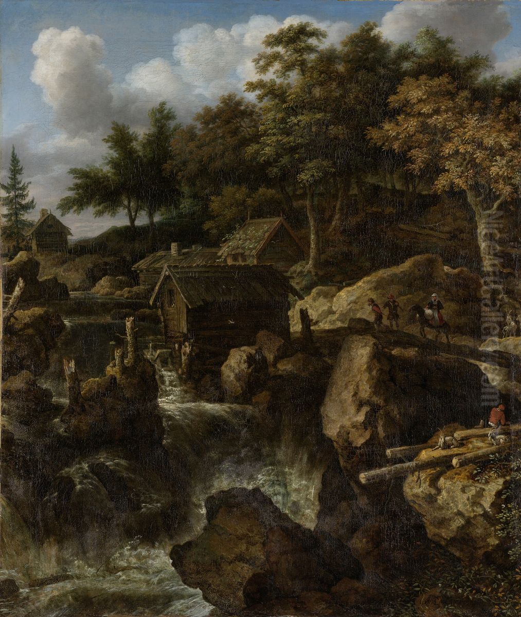 Swedish Landscape with a Waterfall Oil Painting by Allaert van Everdingen