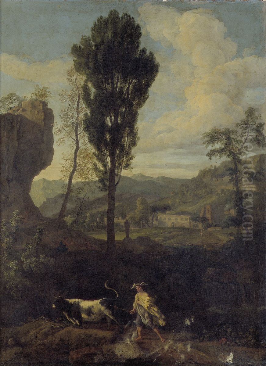 Arcadian Landscape Mercury and Io Oil Painting by Johannes Glauber