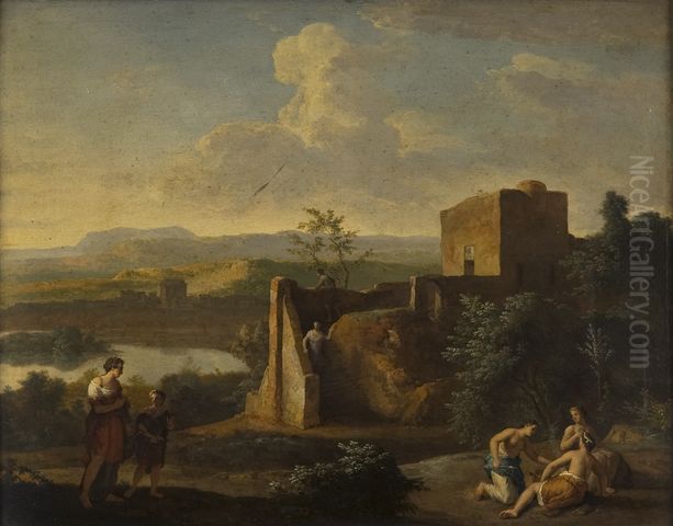 Idyllic Landscape with Watch-tower Oil Painting by Gerard Hoet