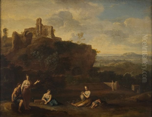 Idyllic Landscape with Fortress Oil Painting by Gerard Hoet