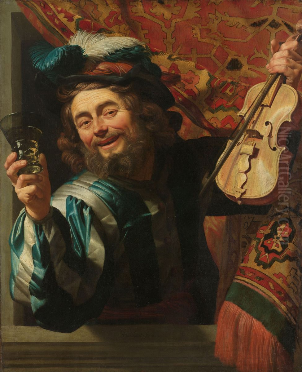 Een vrolijke vioolspeler Oil Painting by Gerard van Honthorst