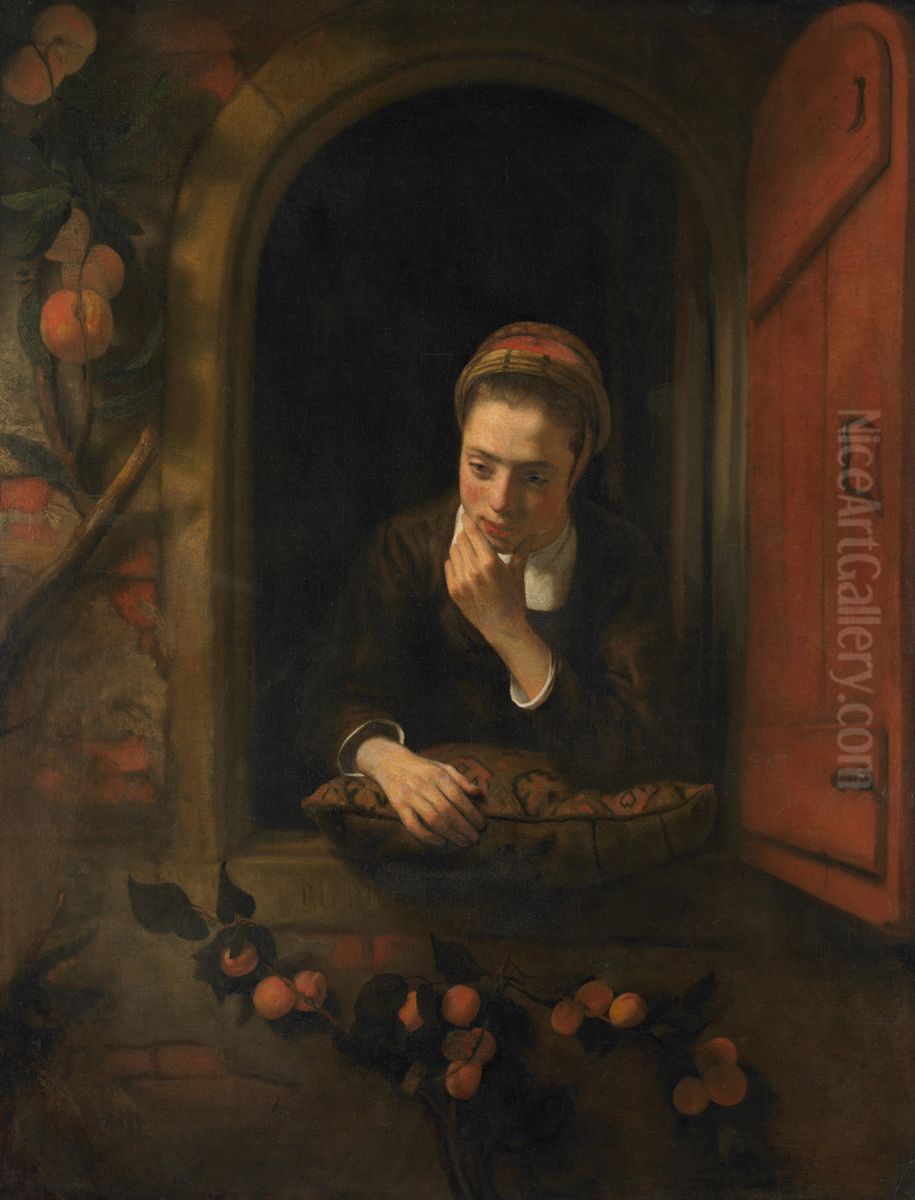 Girl at a window, known as 'The daydreamer' Oil Painting by Nicolaes Maes