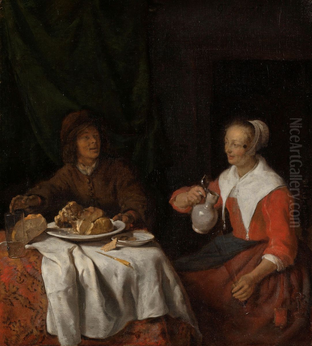 Man en vrouw aan de maaltijd Oil Painting by Gabriel Metsu