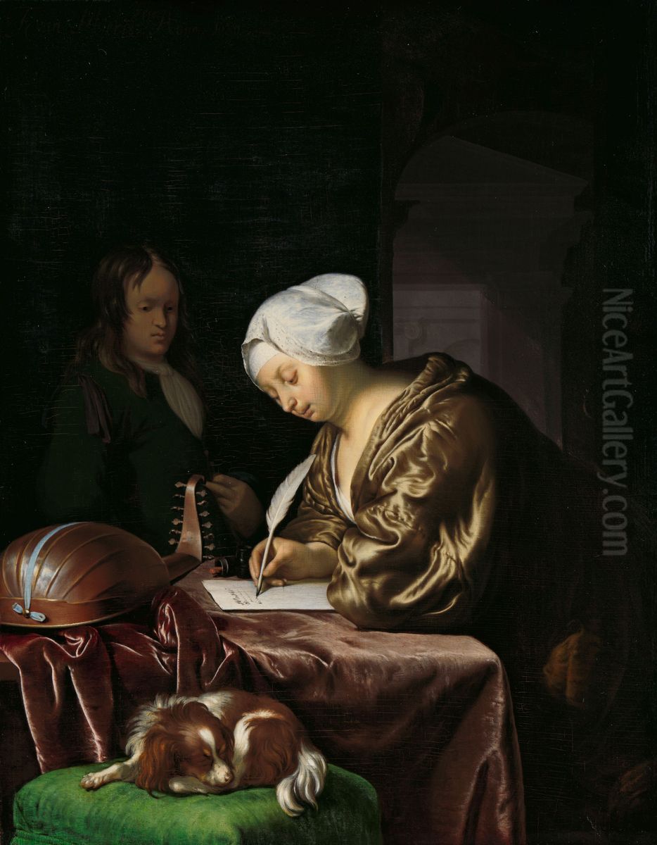 De briefschrijfster Oil Painting by Frans van Mieris