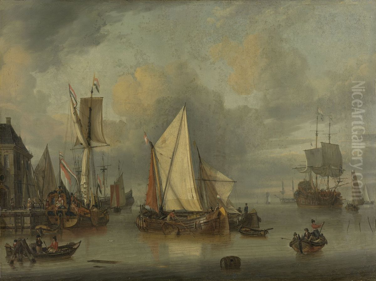 A Calm (Ships in the Harbor by Calm Weather) Oil Painting by Jan Claesz Rietschoof