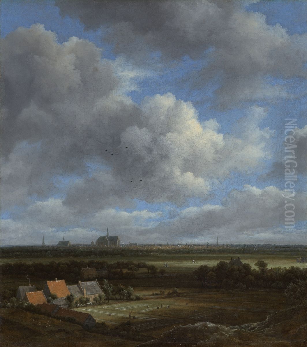Gezicht op Haarlem uit het noordwesten, met de blekerijen op de voorgrond Oil Painting by Jacob Van Ruisdael