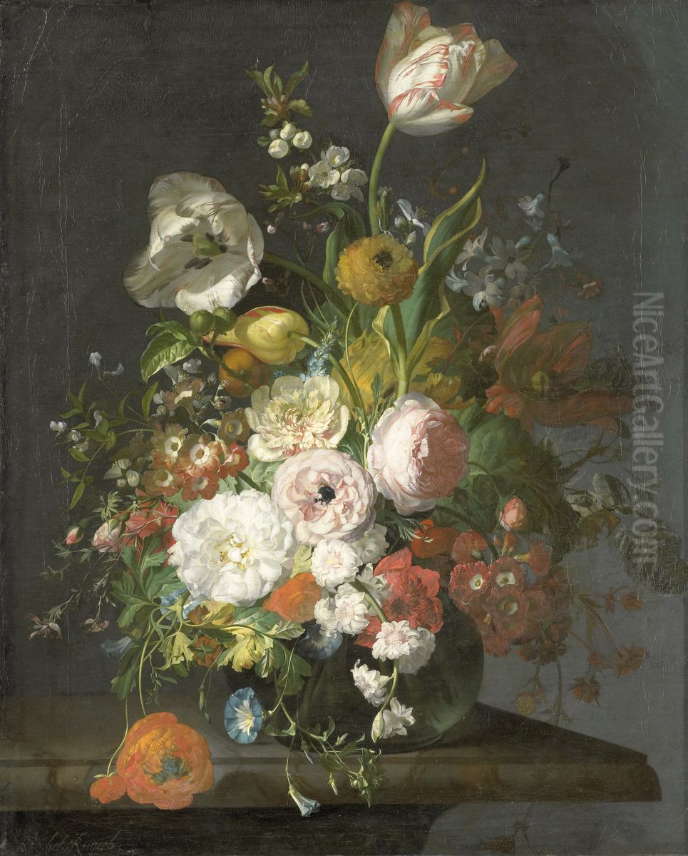 Stilleven met bloemen in een glazen vaas Oil Painting by Rachel Ruysch