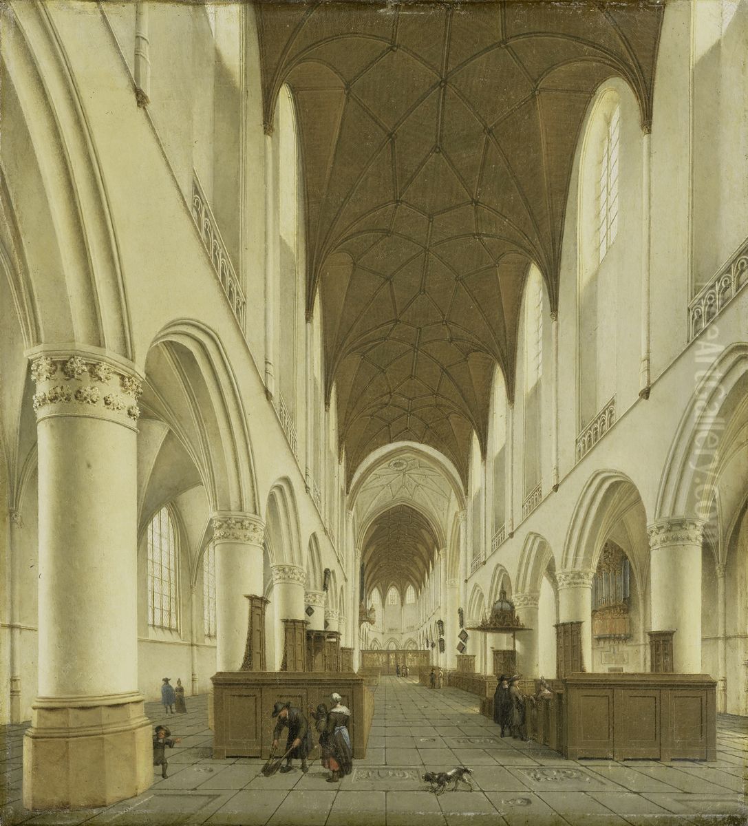 Het interieur van de Sint Bavokerk te Haarlem Oil Painting by Isaak van Nickelen