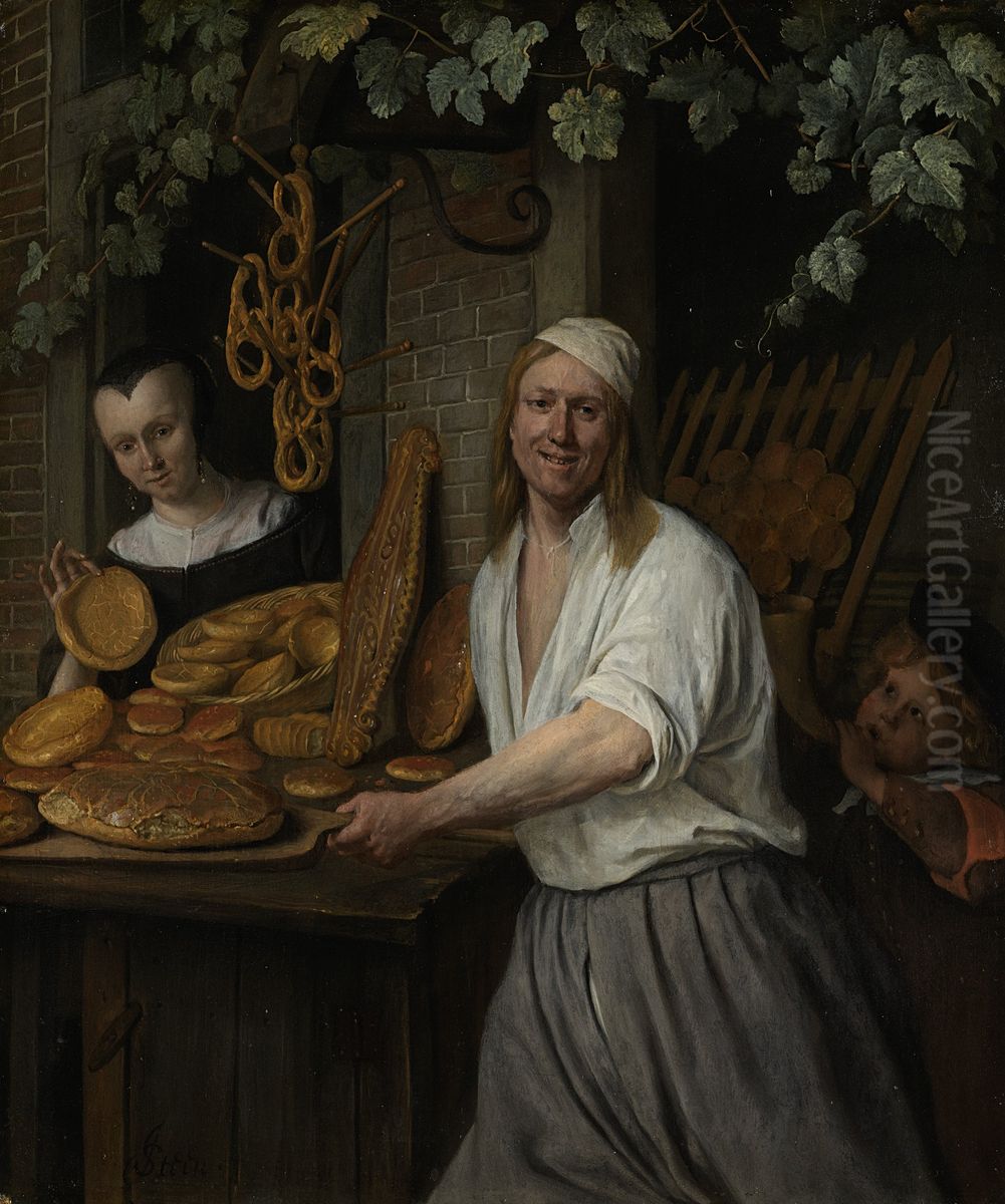 Bakker Arent Oostwaard en zijn vrouw Catharina Keizerswaard Oil Painting by Jan Steen