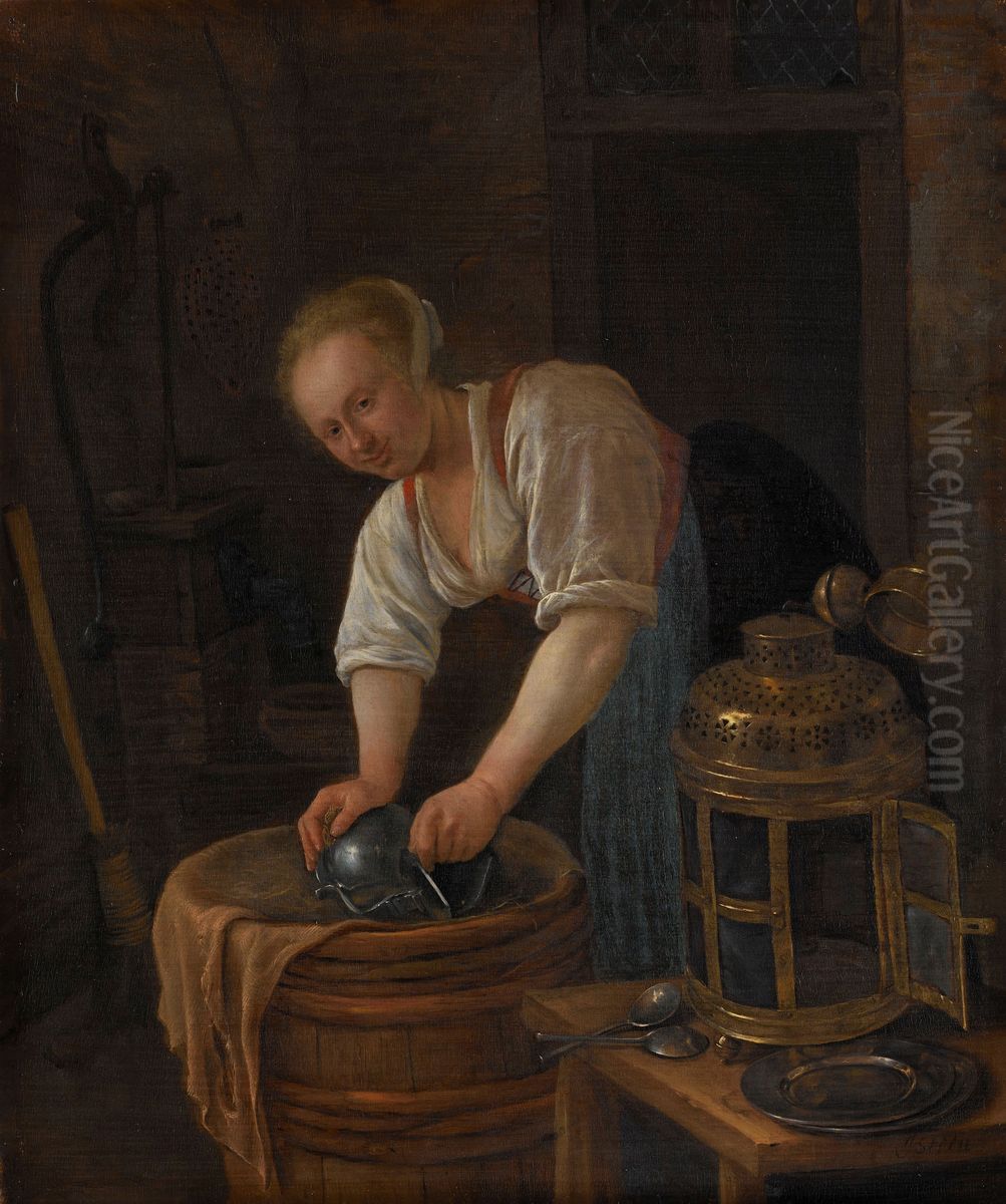 De ketelschuurster Oil Painting by Jan Steen