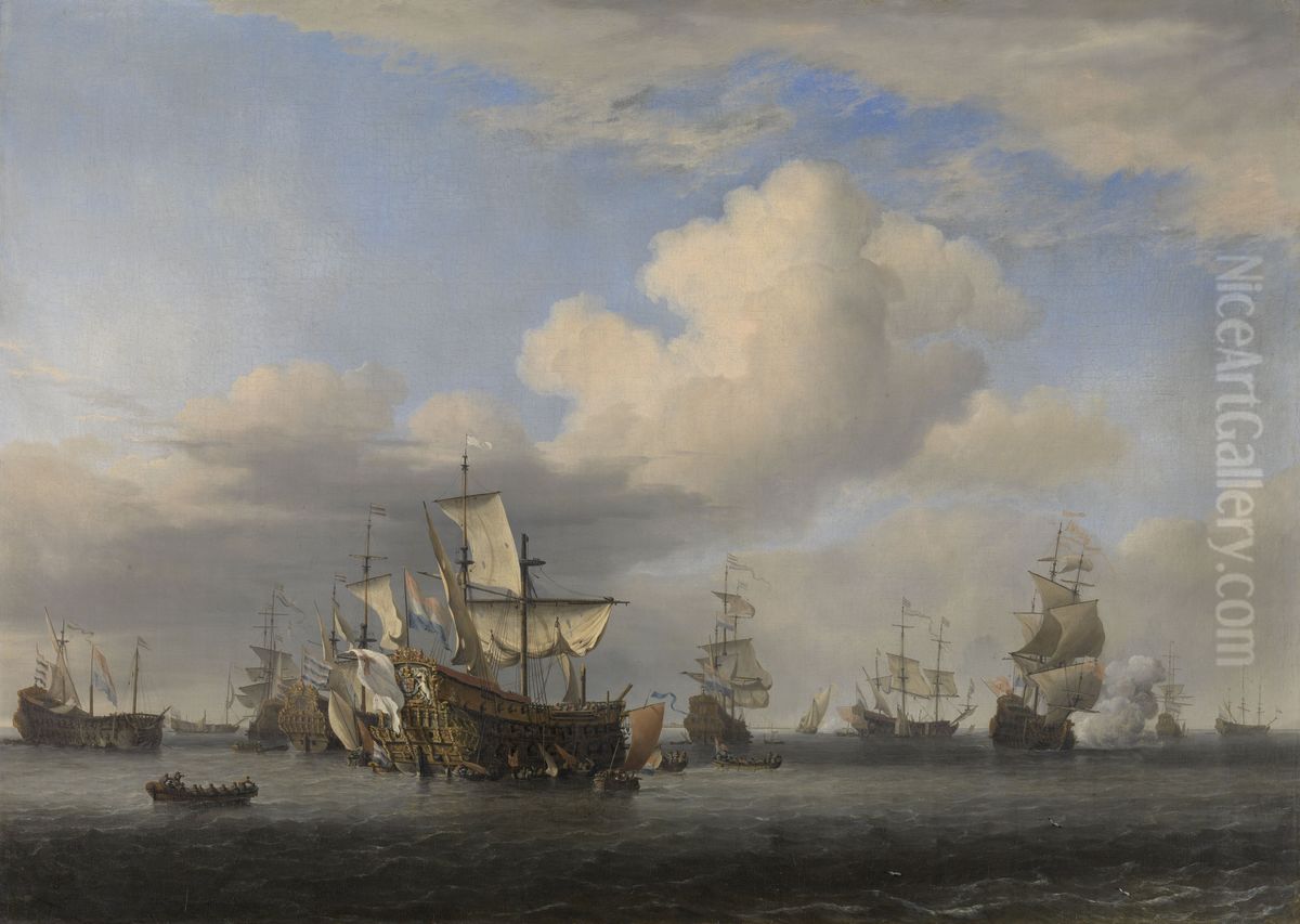 Veroverde Engelse schepen na de Vierdaagse Zeeslag Oil Painting by Willem van de Velde the Younger
