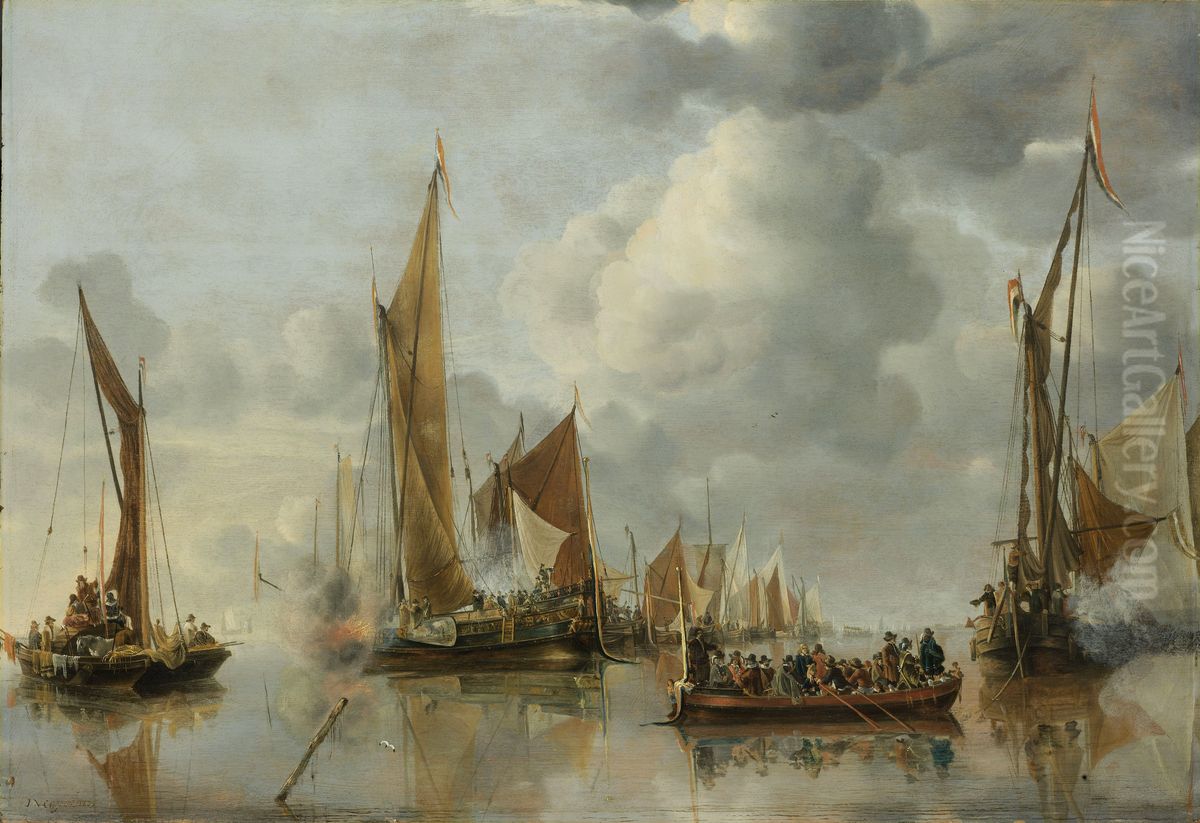 The Home Fleet Saluting the State Barge Oil Painting by Jan Van De Cappelle