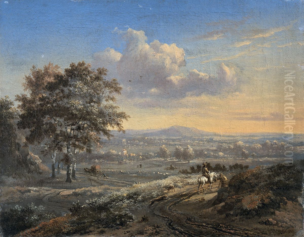 Hilly Landscape with a Rider on a Country Road Oil Painting by Jan Wijnants