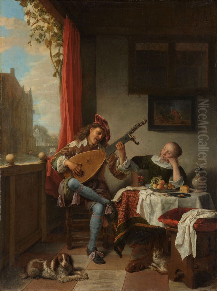De luitspeler Oil Painting by Hendrik Martenszoon Sorgh