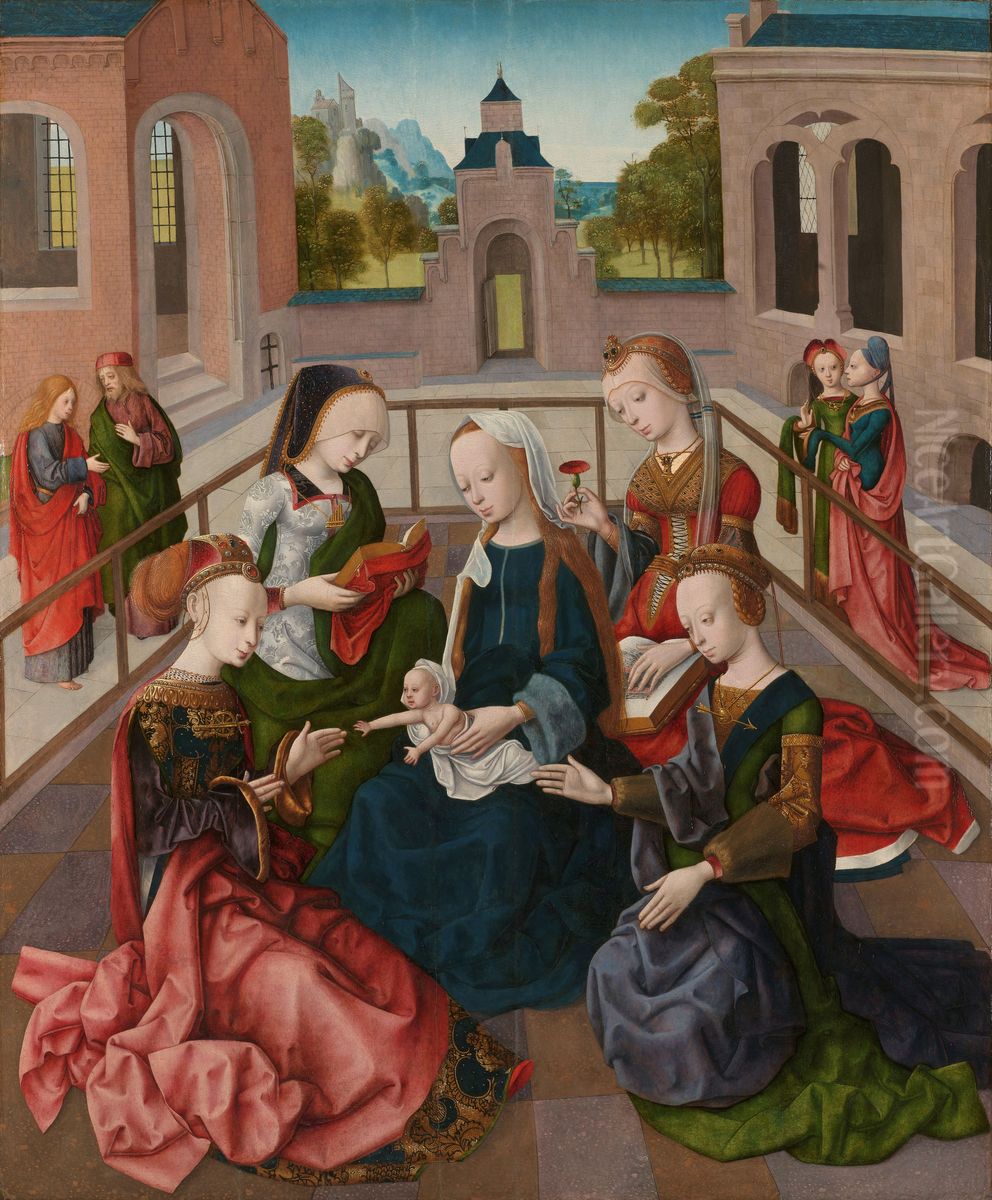 The Virgin and Child with Four Holy Virgines Oil Painting by Master of the Virgo inter Virgines